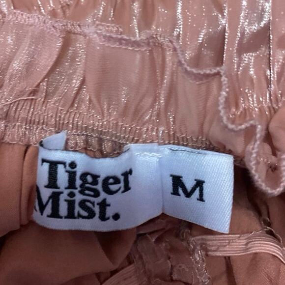 Tiger Mist Pink Metallic Ruched Cinched Short Puff Sleeve Crop Blouse Top Size M - Picture 4 of 5